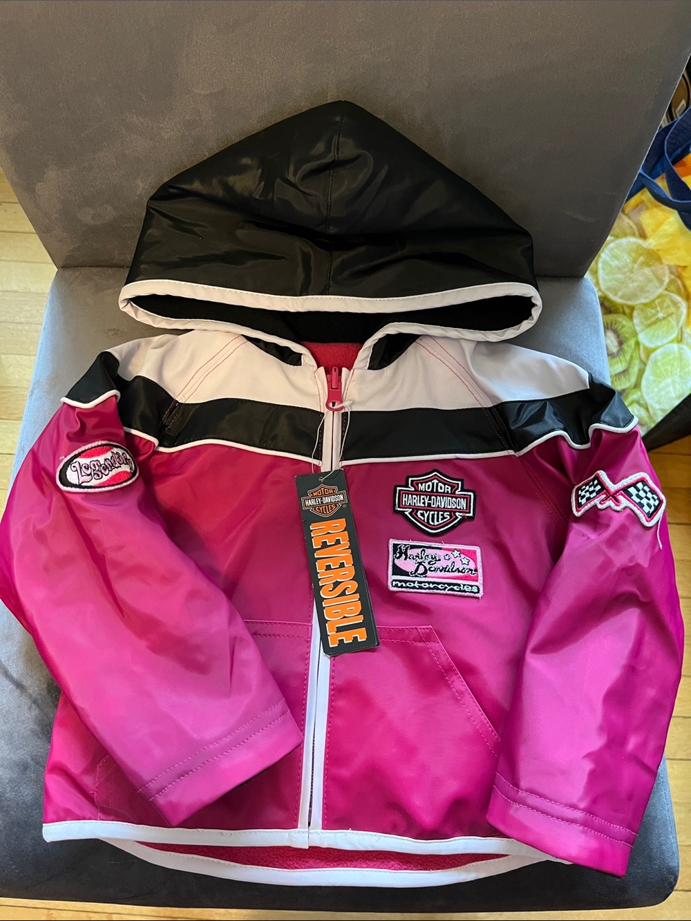 Harley-Davidson Pink & Black Girls' Hooded Reversible Jacket